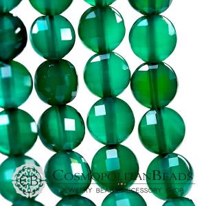 天然石グリーンオニキスB（コイン　ディスクカット）大きさ　約6×6.3mm穴径　約0.5〜0.6mm5個｜cosmopolitan-beads