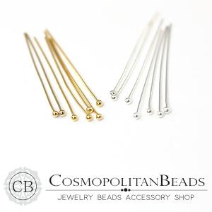 ボールピンハーフハード太さ0.4mm×25mmボールの大きさ 約1.2mmゴールドメッキ、シルバーメッキ100本｜cosmopolitan-beads