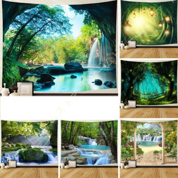 タペストリー 寝室用 花園 滝 かわいい 美しいギフト カラフルな蛍と植物 部屋 壁装飾 ポーチの吊...