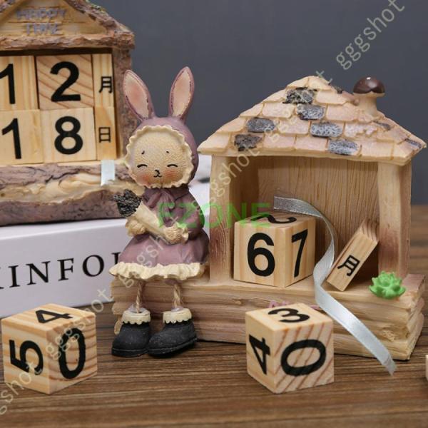 万年カレンダー インテリア装飾 ブロック キューブ 可愛い雑貨 飾り 木製 卓上 おしゃれ ホーム ...