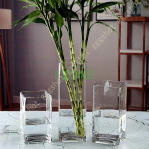 花瓶 クリアガラス 高さ20cm レクタンゲル インテリア雑貨 インテリア小物 置物 フラワーベース おしゃれ シンプル 北欧 かわいい 一輪挿し かびん 花器 柱型