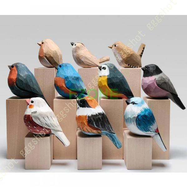 鳥の置物 木製鳥 おきもの 北欧 風水アイテム おきもの おもしろオブジェ 可愛い置物 室内 卓上 ...