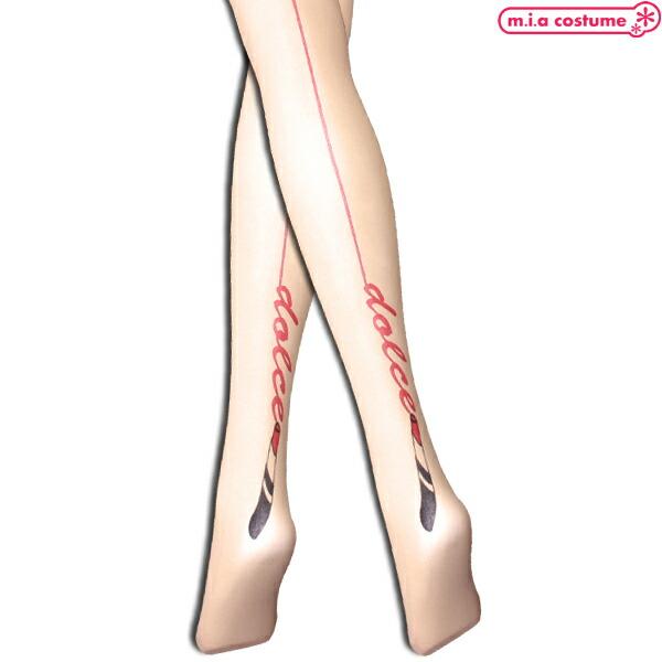 1257C▲【送料無料・即納】B品 タトゥータイツ リップスティック柄 サイズ：フリー ベージュ 肌...