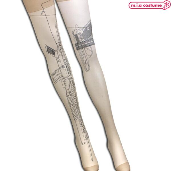 1257B■【送料無料・即納】B品 タトゥーストッキング ガンホルター サイズ：M~L ベージュ 肌...