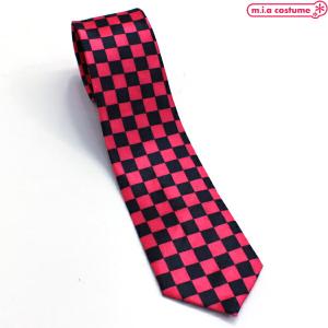 1310G■B品 ネクタイ 細身市松柄 正方形 色：黒×濃ピンク
