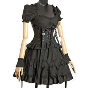 ゴスロリ　ブラック　軍服ワンピース　OP　制服コスプレ　半袖　アイドル衣装　恋人　コットン　ロリータワンピース