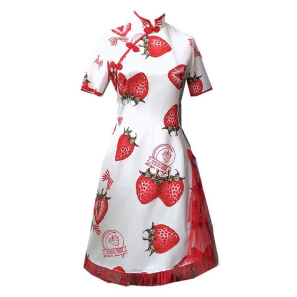 中国風のロリータOPドレスイチゴプリントチーロリータワンピースドレス