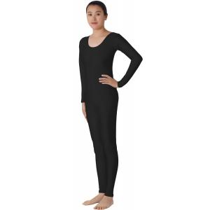 黒 ライクラ 連体タイツ 全身タイツ 大丸い襟 長袖