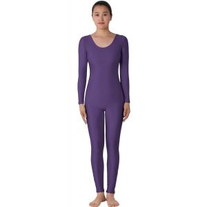 紫 ライクラ 連体タイツ 全身タイツ 大丸い襟 長袖
