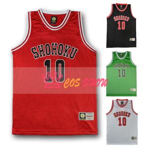 スラムダンク SLAM DUNK 湘北高校 桜木花道 SHOHOKU 10番 上着 ユニフォーム コスプレ衣装 プリント 大人用 変装 仮装 コスチューム｜cosshow