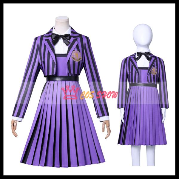 アダムス・ファミリー ウェンズデー2 コスプレ衣装 パープル 学園制服 cosplay 仮装 日常服...