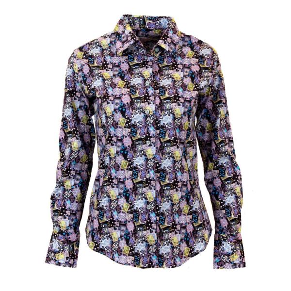 柄シャツ ストレッチ レディース ブラウス トランプ プレイイングカード アート ブランド Coto...