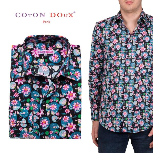 メンズシャツ 長袖 フランス 柄シャツ ブランド ブラック ピンク 花柄 派手 発表会 ステージ ラ...