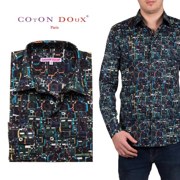 メンズ 長袖シャツ フランス 柄シャツ ブランド モダン ブラック系 オフィスカジュアル デザインシ...