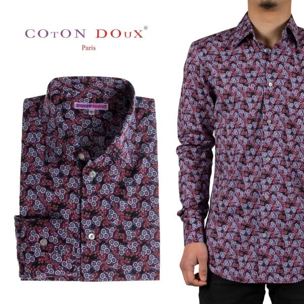 柄 総柄 シャツ メンズ 長袖 アーチェリー フレンチ アート レトロ 柄  ブランド Coton ...
