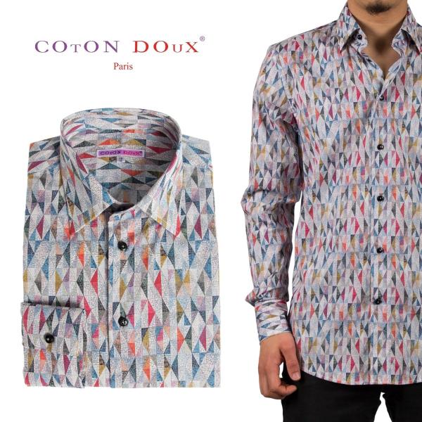 柄 シャツ トライアングル カラフル 長袖 おしゃれ イタリア ブランド Coton Doux コト...