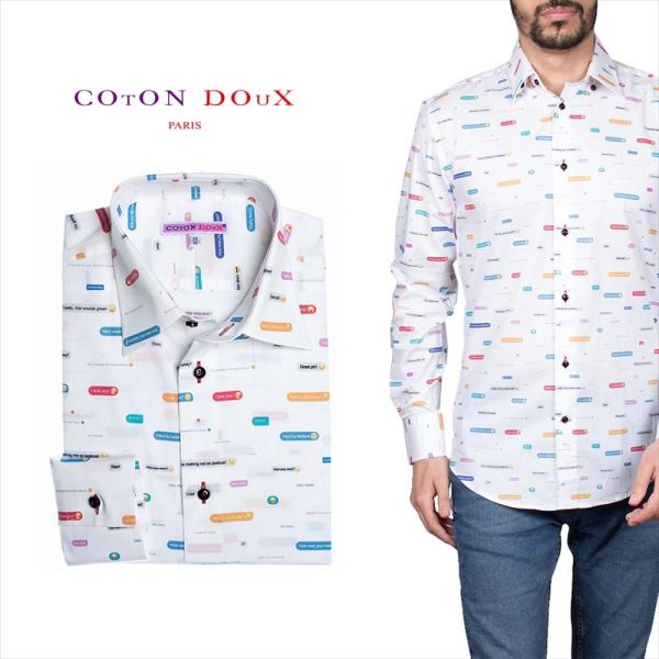 フランス 柄シャツ   カジュアルシャツ ドレスシャツ メンズ 長袖   派手シャツ SNS メッセ...