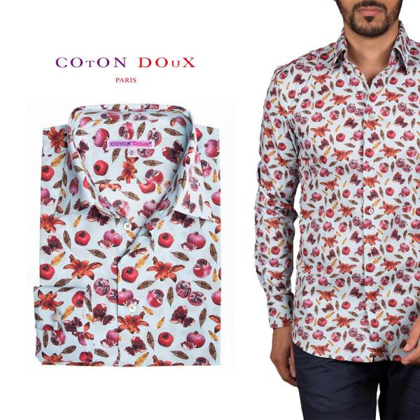 フランス 柄シャツ メンズ 長袖 大人 デザイン プリント 派手シャツ ザクロ ボタニカル Coto...