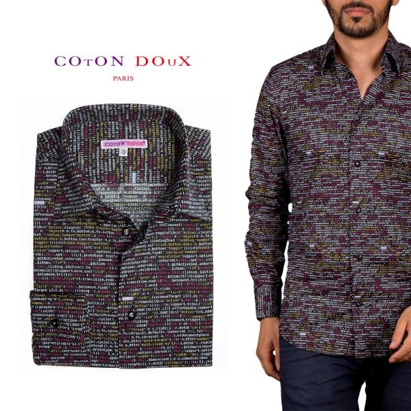 フランス 柄シャツ メンズ 長袖 大人 デザイン プリント 派手シャツ  プログラミング アート C...