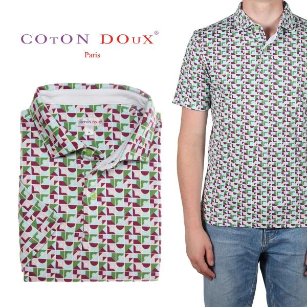 CotonDoux（コトンドゥ）ポロシャツ 半袖 メンズ 柄シャツ 柄 柄物 総柄 シャツ プリント...