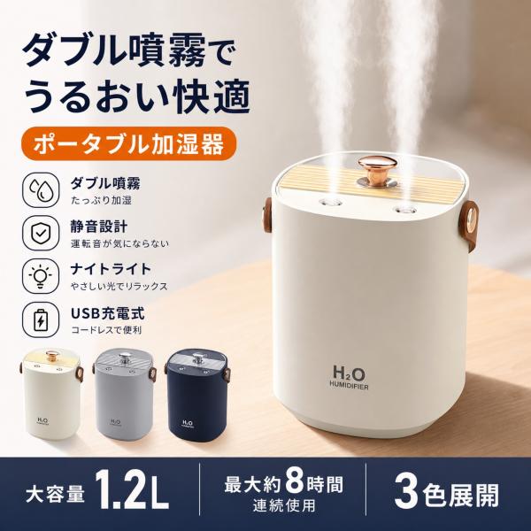 超音波式加湿器 大容量 加湿器 1200ml USB給電 ダブルミスト 効率的 卓上 乾燥対策 LE...