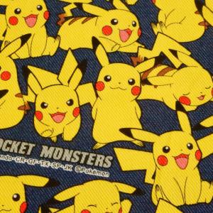 生地 ポケモン ポケットモンスター ピカチュウ キャラクター 布 T/Cツイル デニム 子供 布地 110cm幅 商用利用不可 メール便1.5mまで｜cottonhouse-cecile