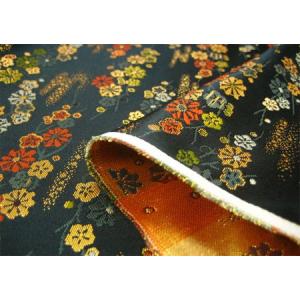 金襴 生地 布 古代 紗綾形に花唐草 紫 和柄 金らん 切り売り 50cm以上