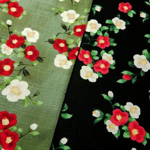 和柄 生地 サザンクロス 暈し染椿文様 ドビー 花柄 黒 グレー 系 コットンこばやし 布地 110cm幅 商用利用可 メール便は2mまで