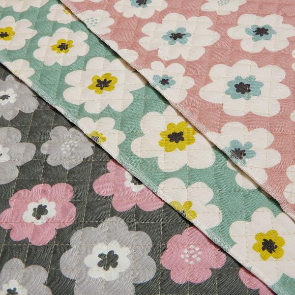 キルティング生地 布 花柄 キルト 北欧風 グレー 緑 ピンク 系 108cm幅 商用利用可 メール...