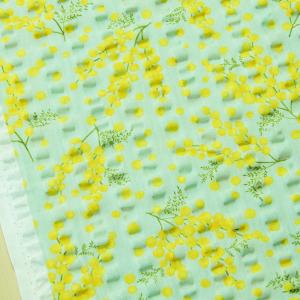 リップル生地 ミモザ 花柄 子供 ブルー系 浴衣 甚平 布 布地 110cm幅 商用利用可 メール便1m迄