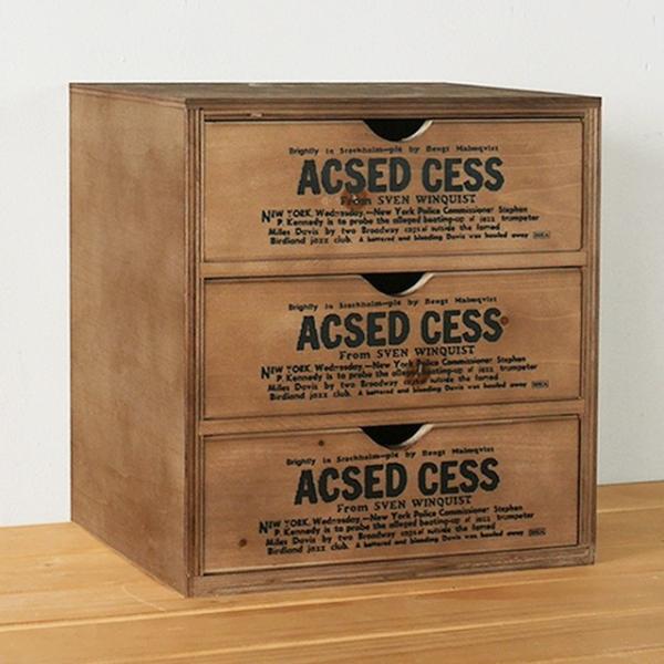 木製 卓上  引き出し収納 小物入れ おしゃれ チェスト3段 No.5 ダークブラウン アンティーク...