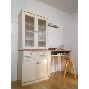 水色と白のタイルトップ キッチンカウンター : オーダー家具のキノカ