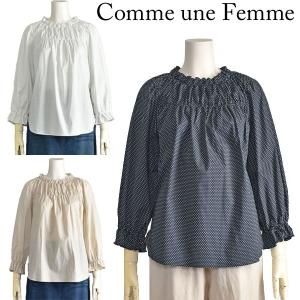 ブラウス レディース フリル トップス ドット 夏 ホワイト ベージュ ネイビー Comme une Femme 40代 50代｜coup