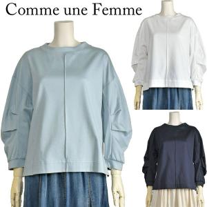 カットソー レディース 長袖 モックネック きれいめ Comme une Femme 白 ブルー ネイビー 40代 50代｜coup