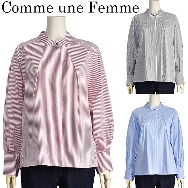 ストライプ シャツ レディース 長袖 ゆったり ブルー レッド ブラック Comme une Fem...
