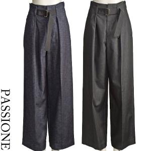 ワイド パンツ デニム レディース PASSIONE センタープレス ジーンズ ネイビー ブラック 40代 50代｜素敵を売るブティック COUP