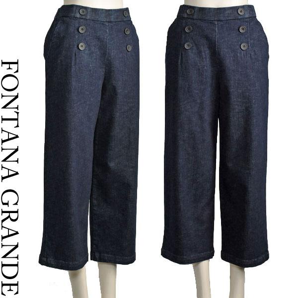 ワイド パンツ デニム レディース FONTANA GRANDE マリン ジーンズ ネイビー 40代...