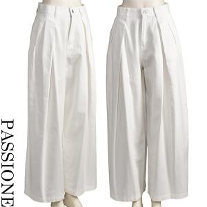 PASSIONE（パシオーネ） ホワイト タック ワイド カーブ ジーンズ