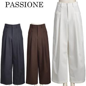 PASSIONE（パシオーネ） リネン混ワイドパンツ ウエストバイカラー