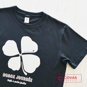 COVAS GRAPHIC Tシャツ 四つ葉のクローバー ダークグレー 301332-18 ユニセックス 半袖 プリントTシャツ 幸運 四葉｜covas