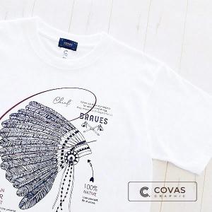 COVAS GRAPHIC Tシャツ ネイティブアメリカン ホワイト 白 301336-10 ユニセックス 半袖 プリントTシャツ アメリカ インディアン｜covas