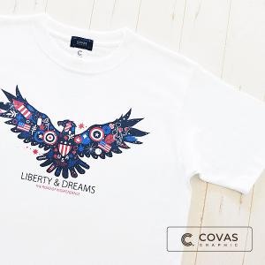 COVAS GRAPHIC Tシャツ アメリカンイーグル ホワイト 白 301452-10 ユニセックス 半袖 プリントTシャツ アメリカ 鷲｜covas