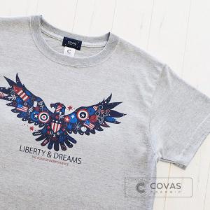 COVAS GRAPHIC Tシャツ アメリカンイーグル 杢グレー 301552-14 301582-14 ユニセックス 半袖 プリントTシャツ アメリカ 鷲｜covas