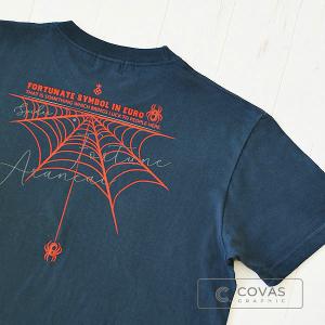 COVAS GRAPHIC Tシャツ 蜘蛛の糸 スチールブルー 303001-27 ユニセックス 半袖 プリントTシャツ クモ スパイダー｜covas