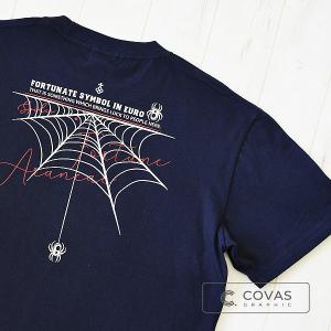 COVAS GRAPHIC Tシャツ 蜘蛛の糸 ネイビー 紺 303001-29 ユニセックス 半袖 プリントTシャツ クモ スパイダー｜covas