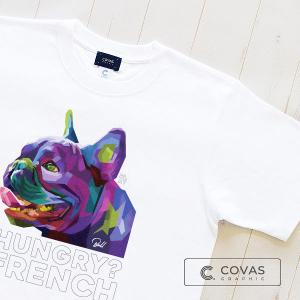 COVAS GRAPHIC Tシャツ フレンチブルドッグ ホワイト 白 303102-10 ユニセックス 半袖 プリントTシャツ フランス 犬｜covas