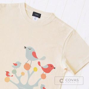 COVAS GRAPHIC Tシャツ オスロの森 ナチュラル 303106-12 ユニセックス 半袖 プリントTシャツ 鳥 北欧｜covas