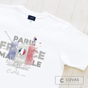 COVAS GRAPHIC Tシャツ FRANCE ホワイト 白 303121-10 ユニセックス 半袖 プリントTシャツ フランス フランスTシャツ