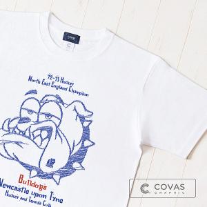 ユニセックス Tシャツ　"ペンシル犬-BLUE"　ホワイト　337311-11　半袖 プリント COVAS GRAPHIC｜covas