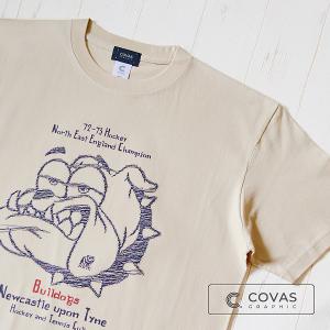 ユニセックス Tシャツ　"ペンシル犬"　ベージュ　337311-32　半袖 プリント COVAS GRAPHIC｜covas